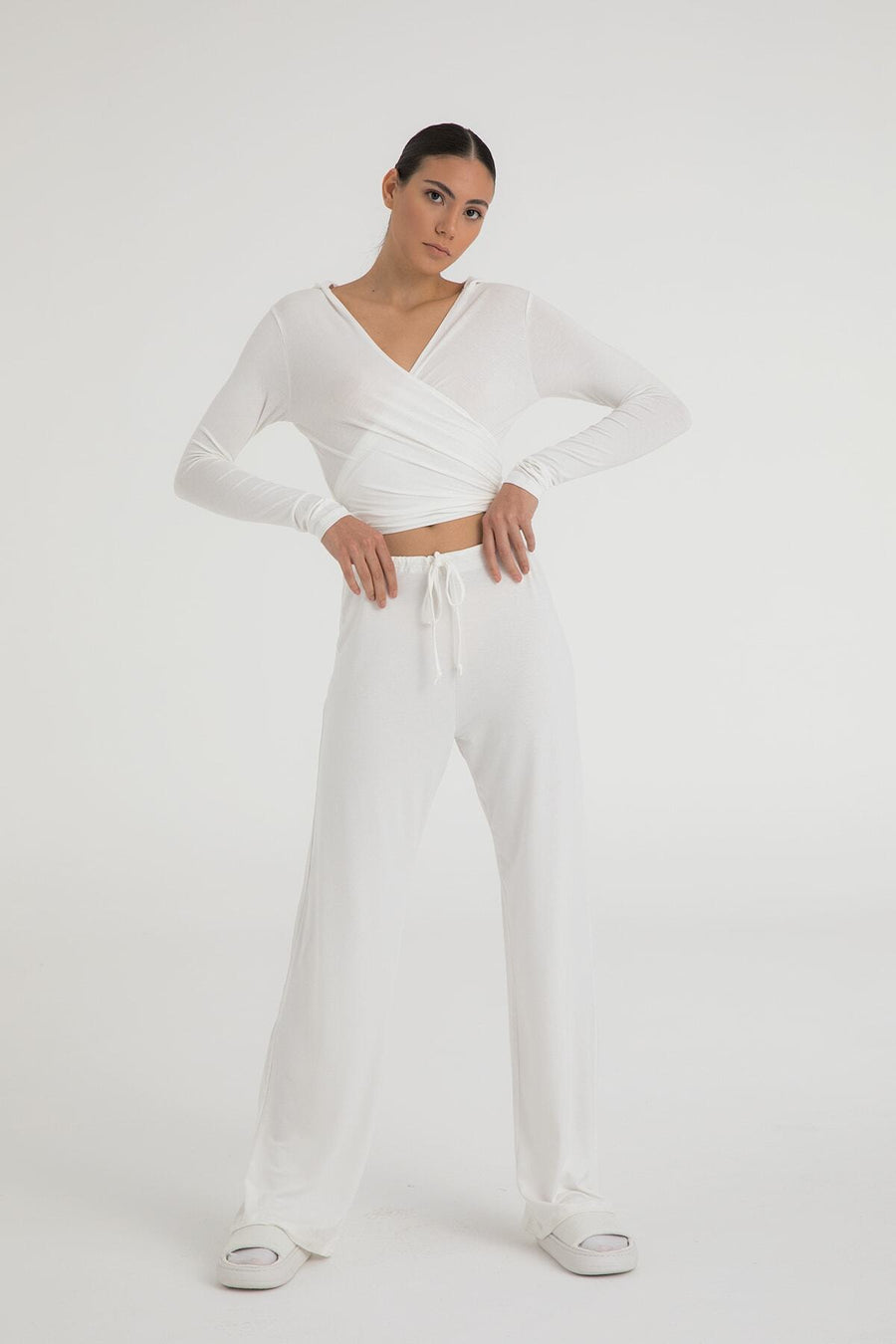 SHEISMONO Ultra Soft Bağcıklı Pantolon Siyah - Ekru