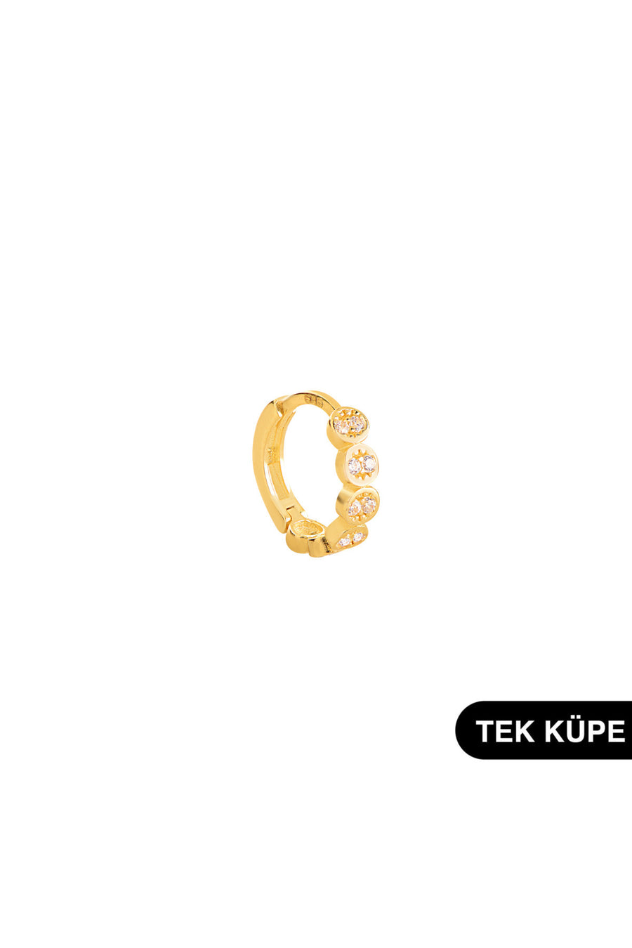 GOLDKUPE 14 Ayar Altın Taşlı Tek Petek Halka Küpe 0,58 gr