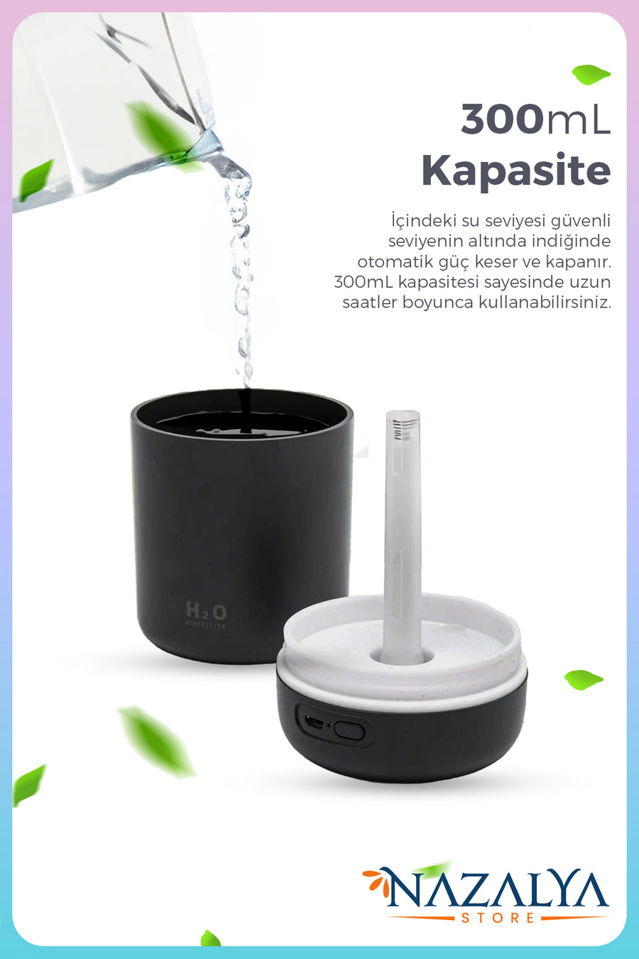 Nazalya 300 ml Ulrasonik Ledli Hava Nemlendirici Buhar Makinesi Ve Aroma Difüzörü