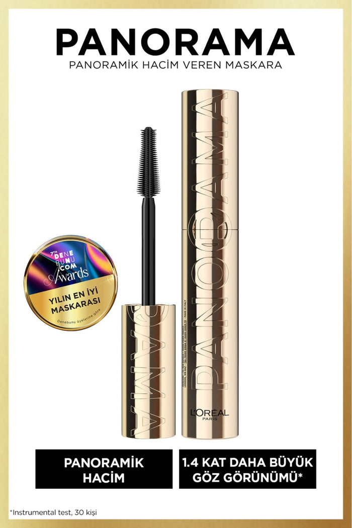 L'Oreal Paris Panorama Hacim Veren Maskara Siyah, 1.4 Kat* Daha Büyük Görünen Gözler, Panoramik Hacim