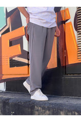 ElitWear Yeni Sezon Rahat Kalıp Esnek Kumaş Beli Lastikli Baggy Pantolon - Gri