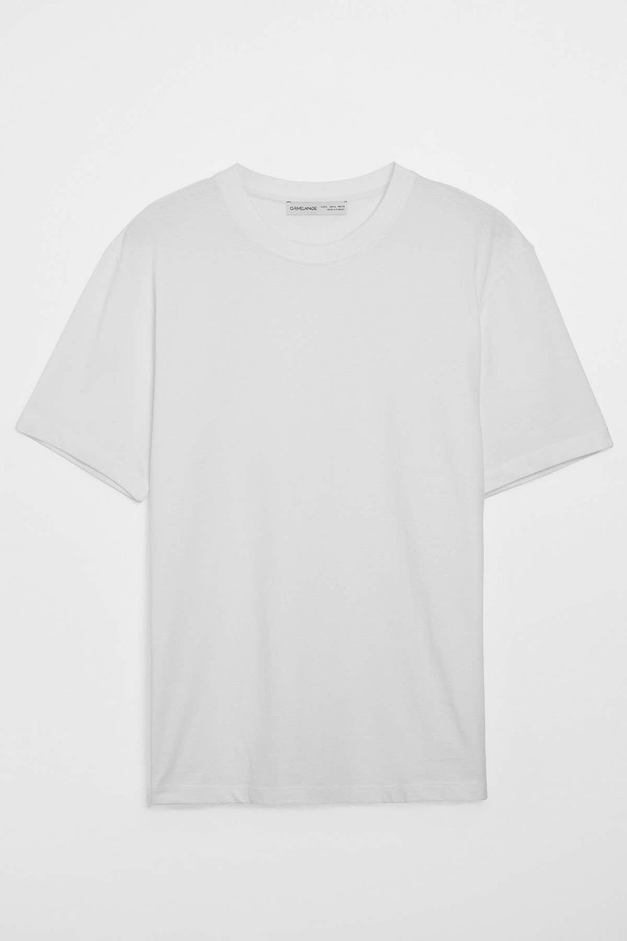GRIMELANGE Solo Erkek %100 Organik Pamuklu Kalın Dokulu Comfort Fit Bisiklet Yakalı Siyah T-shirt - Beyaz