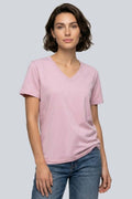 Brix Kadın %100 Pamuk V Yaka T-Shirt Lila - Siyah