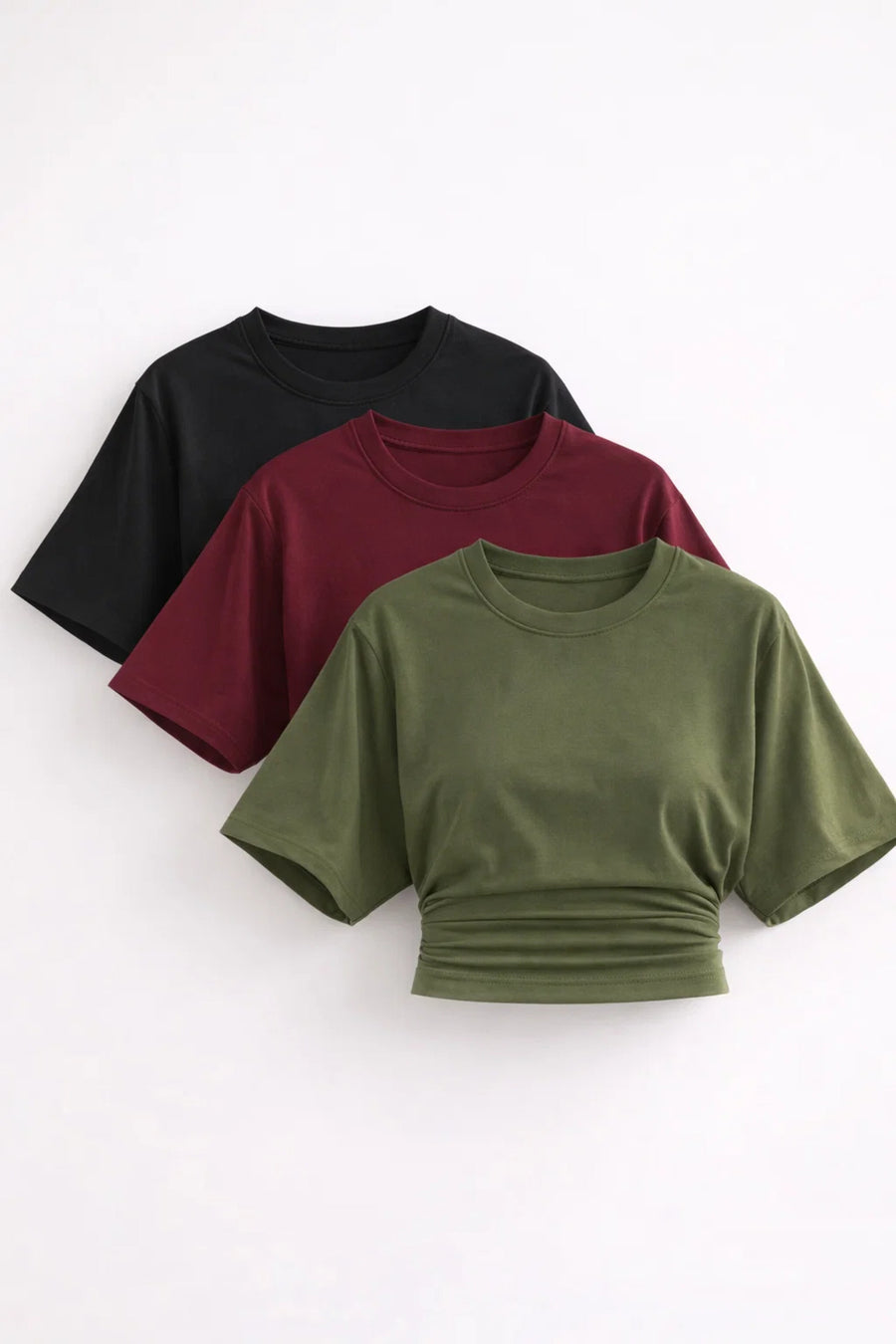 COMBİNE MİCHAİL Kadın Yarasa Kollu Basic Dar 3 Lü Crop Bluz - Kahve
