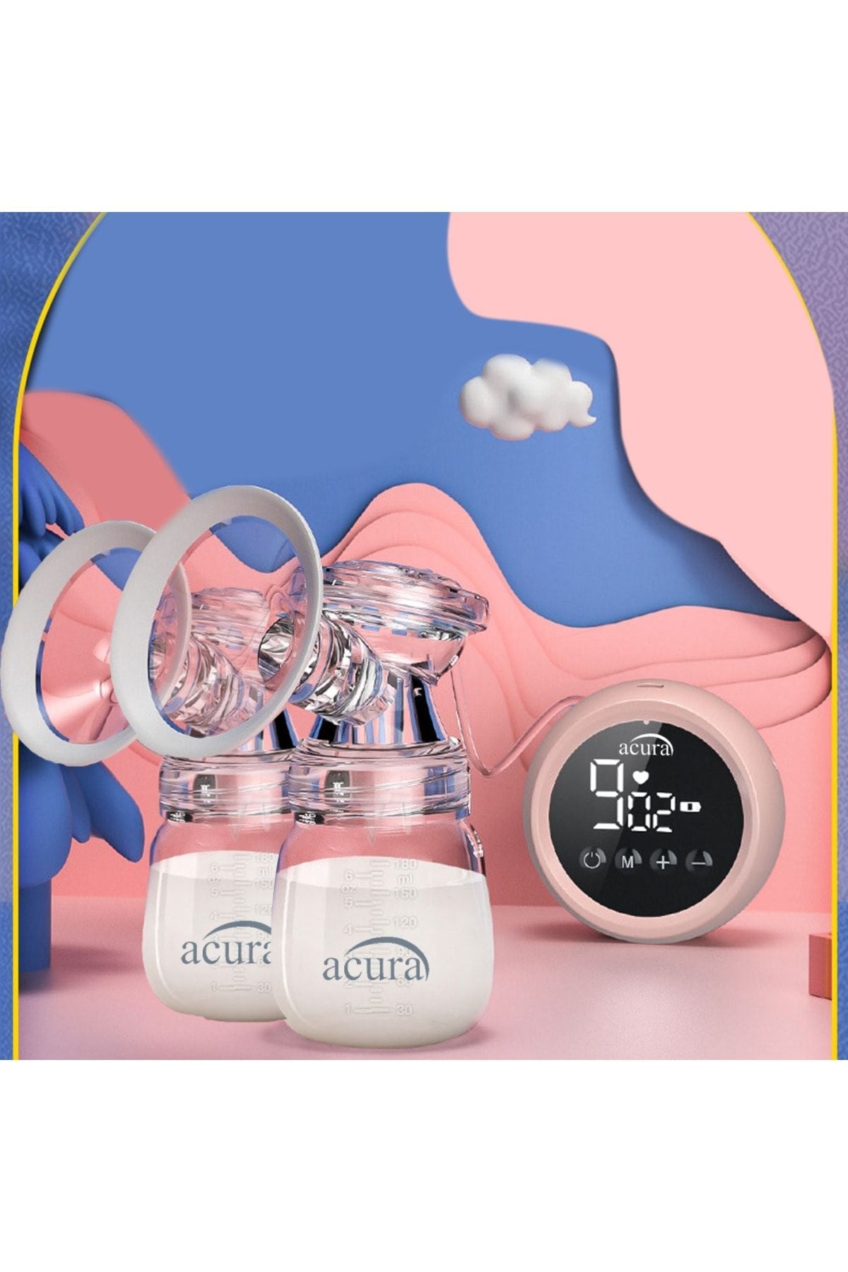 AcuraC-Şarjlı, LCD Ekranlı, Biberon Özellikli Çiftli Göğüs Pompası