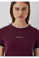 Mavi Logo Baskılı Bordo Tişört Slim Fit / Dar Kesim 1614200-87830 - Bordo