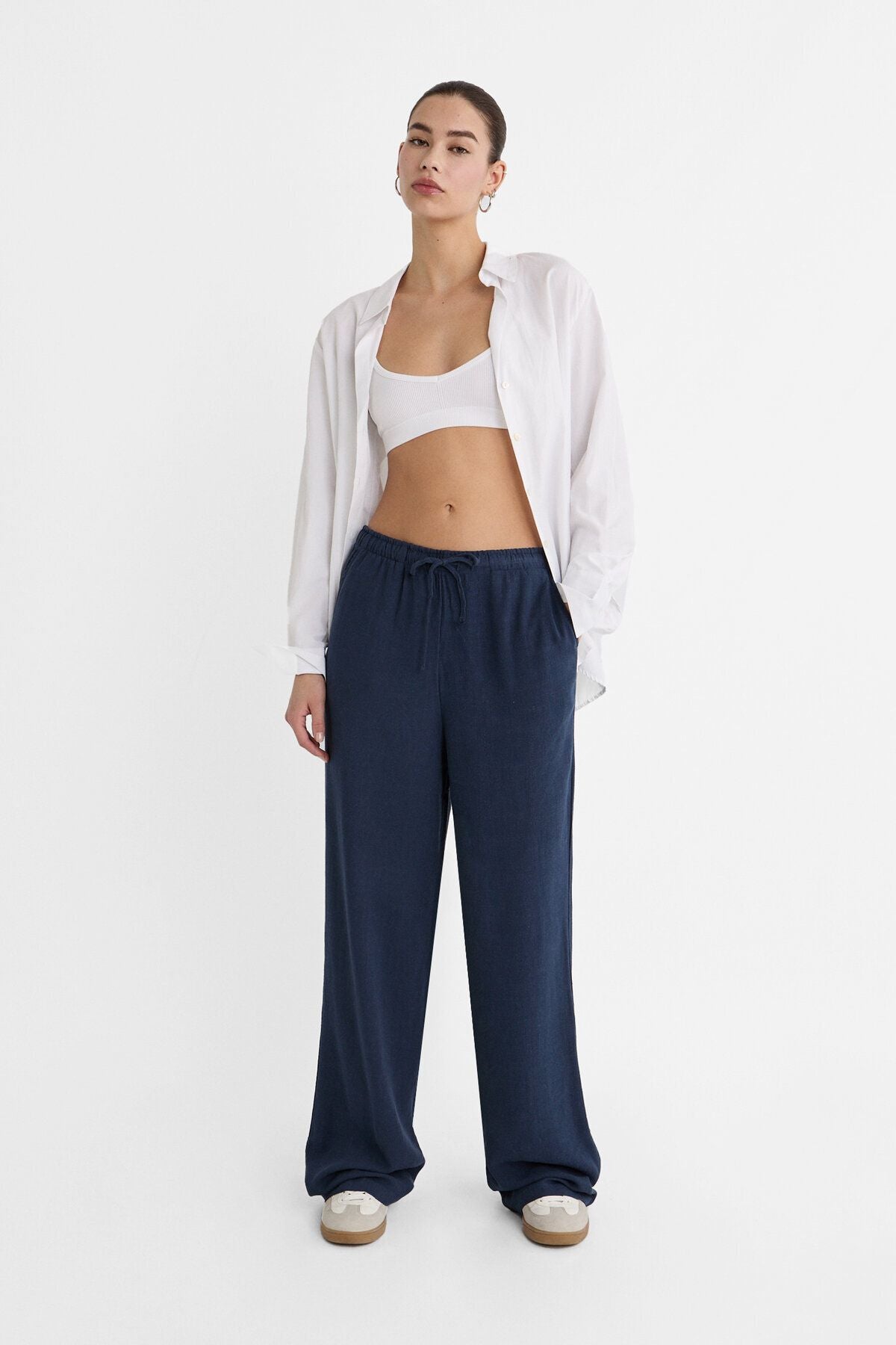 Stradivarius Dökümlü keten pantolon