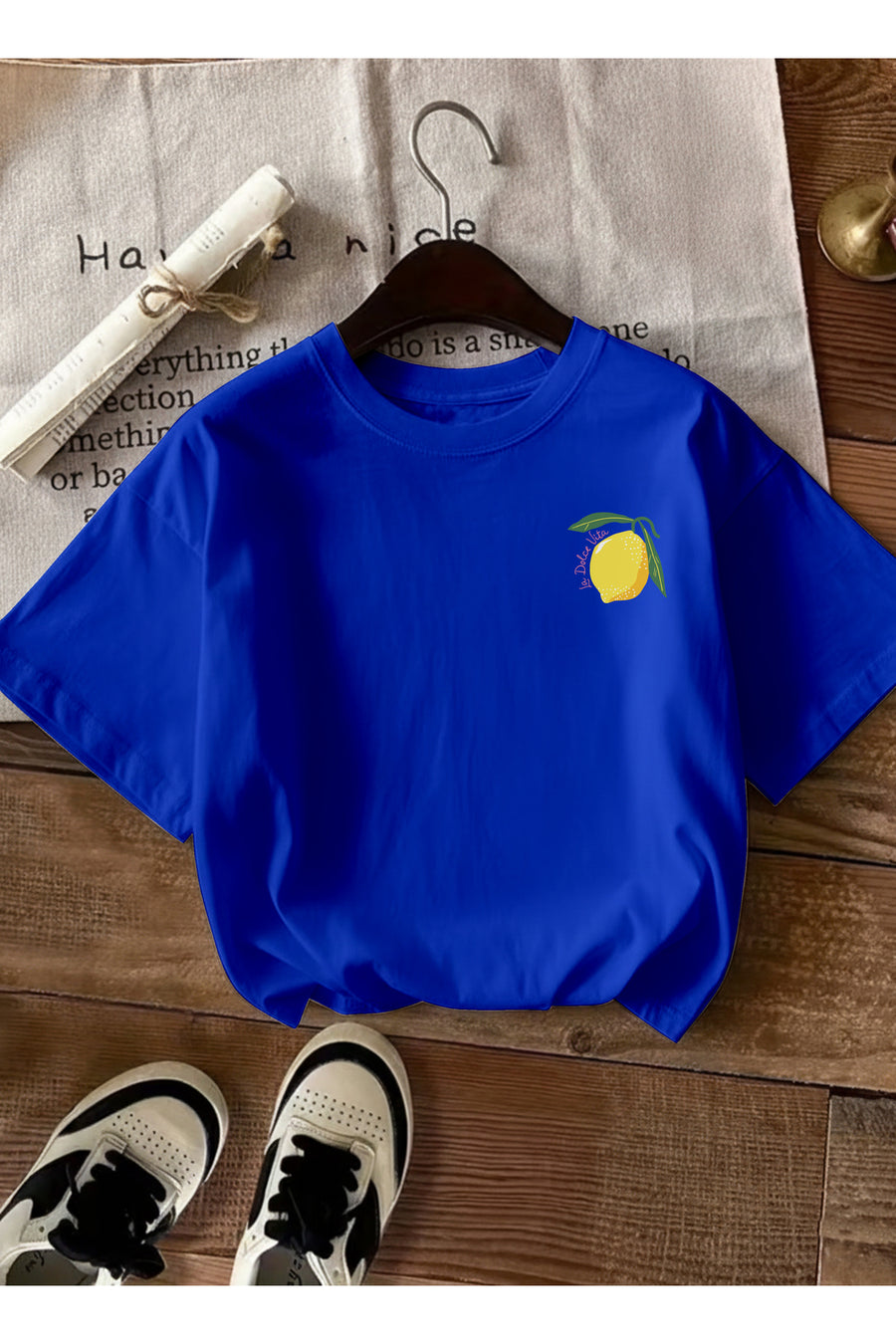 caddekombin Kadın Çift Taraf Limoncello Baskılı Bej T-shirt - Mavi