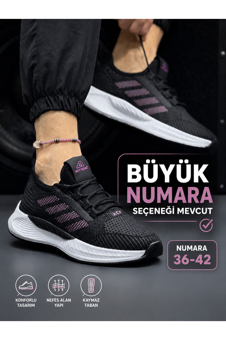Gerok Siyah Beyaz Unisex Triko Yazlık Spor Ayakkabı • Hafif & Rahat Günlük Kullanım - Siyah-Fujya