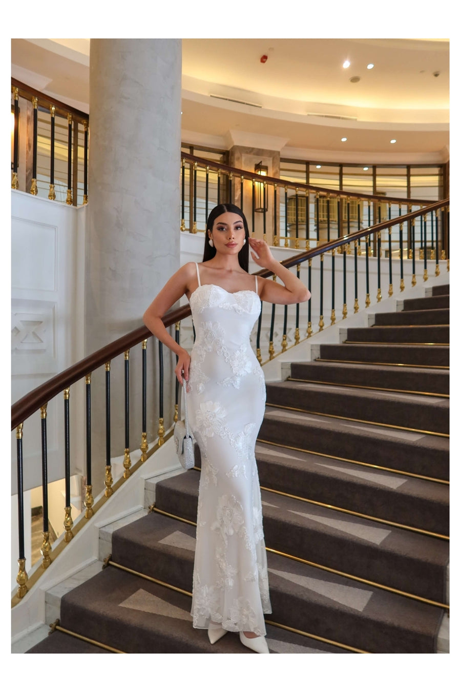 ESRAHELVACI EH Collection Çiçek İşlemeli Tül Davet Elbise - Beyaz