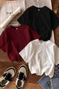 SANTAMİLA 3 lü Bordo Beyaz Siyah Düz T-shirt - Bordobyzsyh