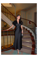 ESRAHELVACI Saten Midi Elbise - Black