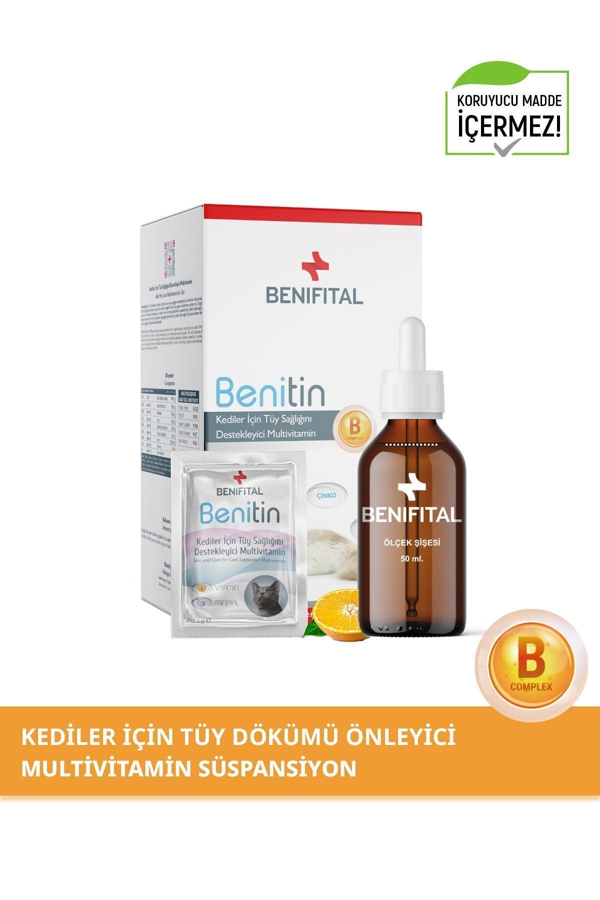 Benifital Benitin Kediler Için Tüy Sağlığı Destekleyici Multivitamin Kedi Tüy Dökümü Önleyici Damla Biyotin