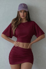 COMBİNE MİCHAİL Kadın Yarasa Kollu Basic Dar 3 Lü Crop Bluz - Bordo
