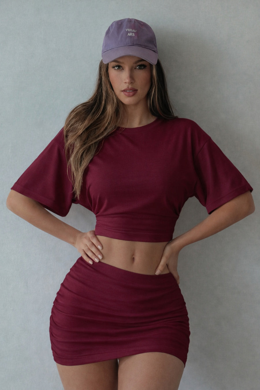 COMBİNE MİCHAİL Kadın Yarasa Kollu Basic Dar 3 Lü Crop Bluz - Bordo