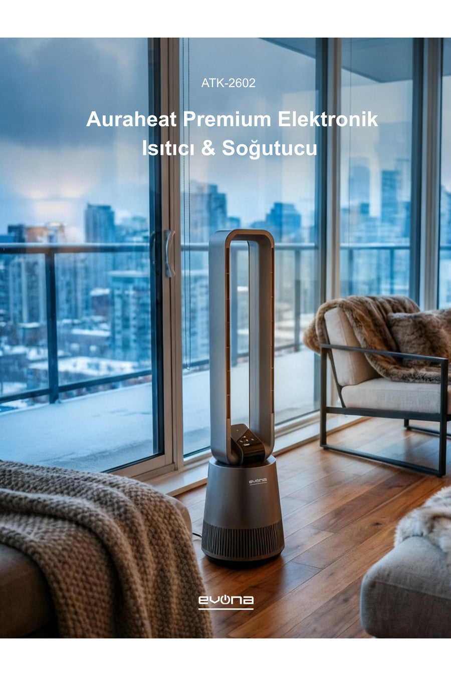 evona AuraHeat Elektronik Fanlı Isıtıcı & Soğutucu Klima, Taşınabilir,Uzaktan Kumanda, Sessiz Güç