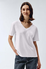 Brix Kadın %100 Pamuk V Yaka T-Shirt Lila - Beyaz