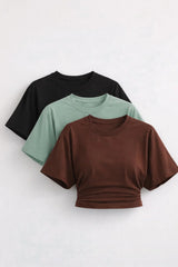 COMBİNE MİCHAİL Kadın Yarasa Kollu Basic Dar 3 Lü Crop Bluz - Lacivert