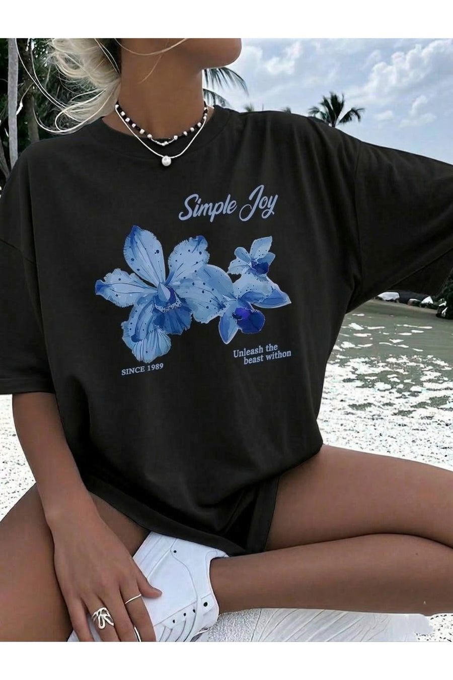 Marco Fresco Günlük Kısa Kollu Simple Joy Baskılı Genç Oversize Tshirt - Siyah