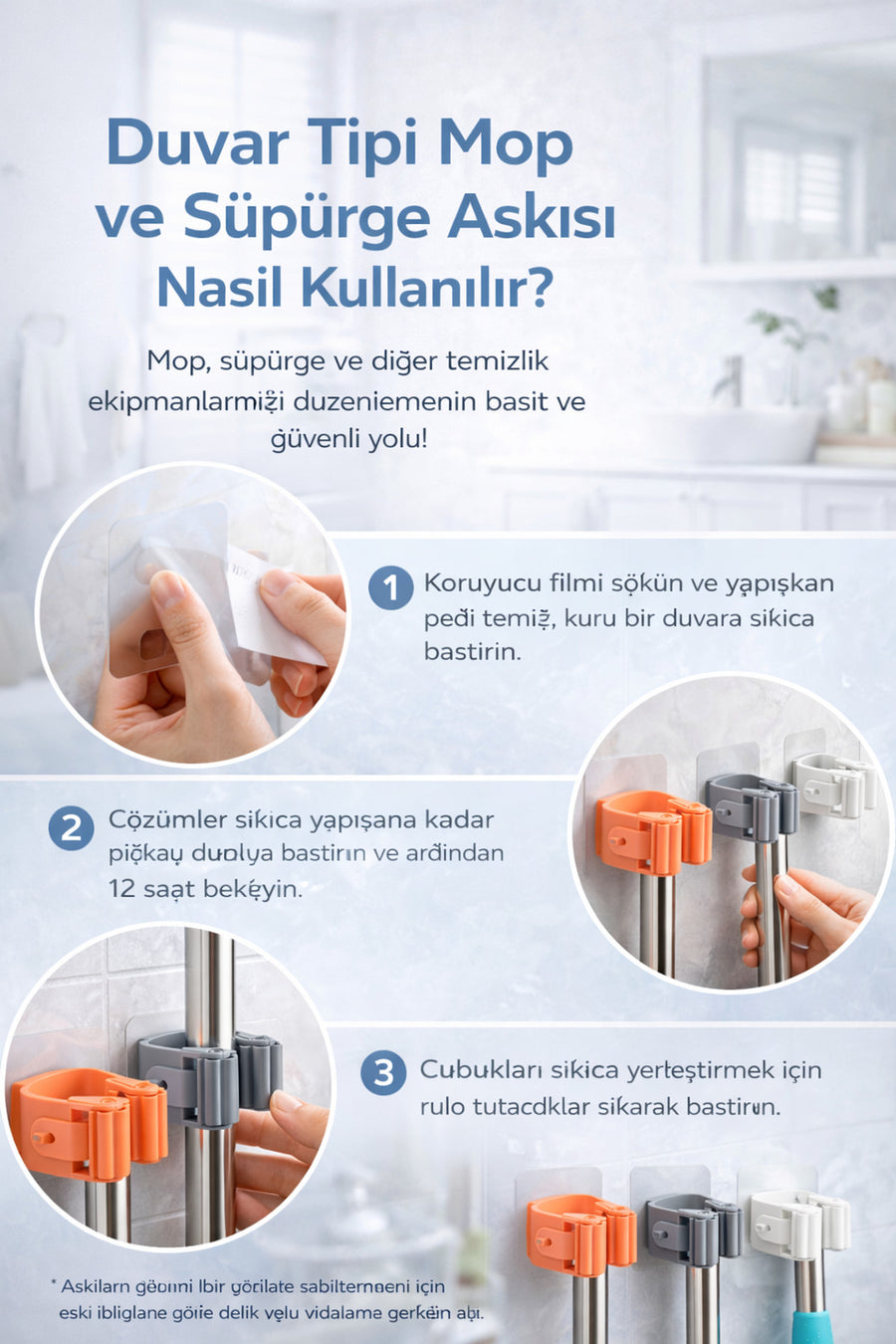 BEYZANA 1 Adet Paspas Süpürge Fırça ve Mop Askısı Sap Tutucu Mutfak Askı