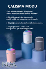 NGA 300 ml H2O Ultrasonik Ledli Hava Nemlendirici Buhar Makinesi Ve Aroma Difüzörü - Koku Hediyeli