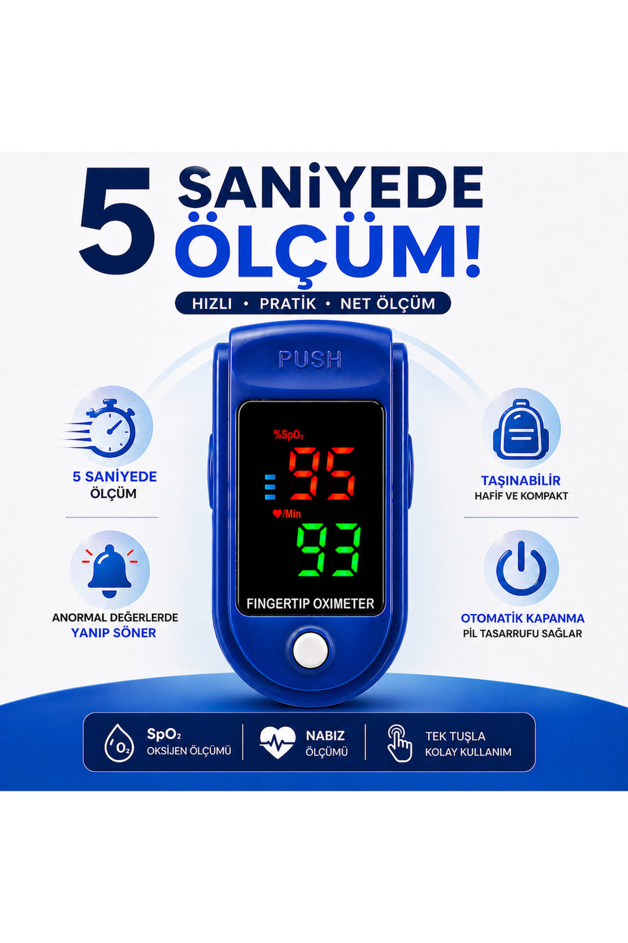 Genel Markalar Parmak Tipi Oksimetre Kan Oksijen Nabız Ölçer Oximeter 6007