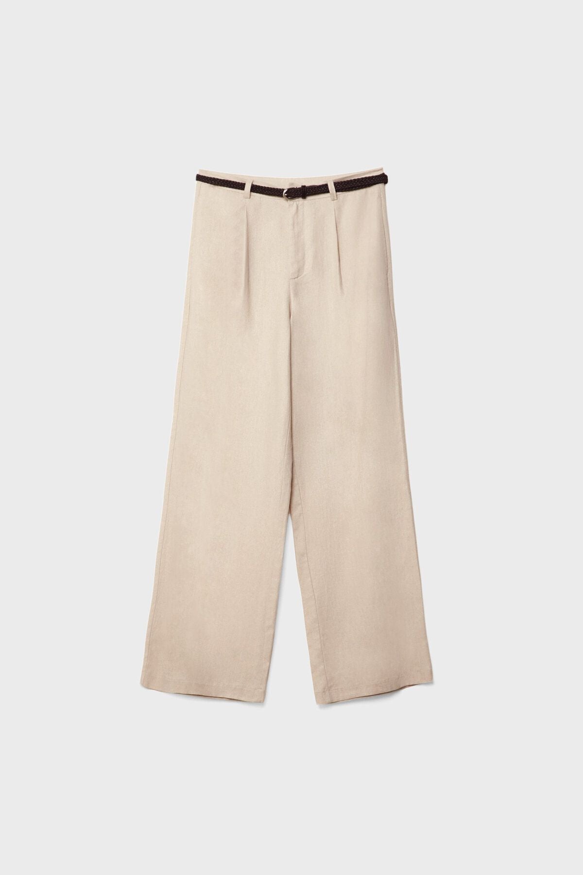 Stradivarius Kemerli keten karışımlı pantolon