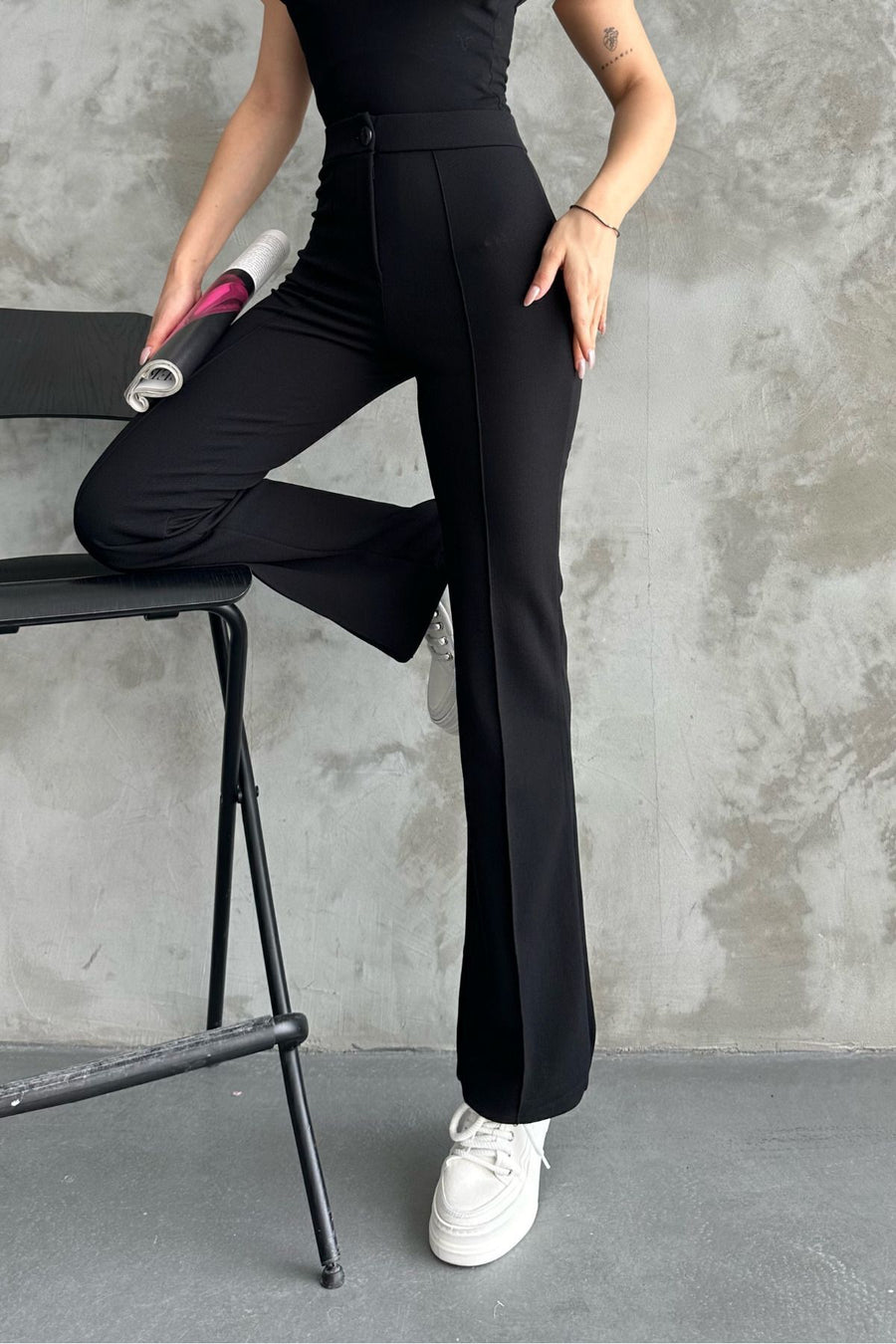 macharel jeans Kadın Siyah Yüksek Bel Toparlayıcı Ispanyol Paça Palazzo Pantolon - Kahve