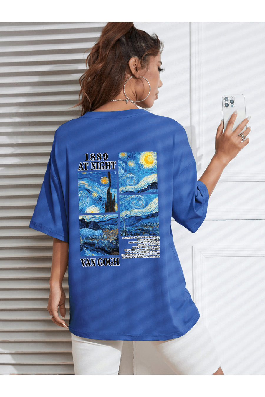 uyguntarz Unisex Van Gogh Baskılı Oversize Tshirt - Mavi
