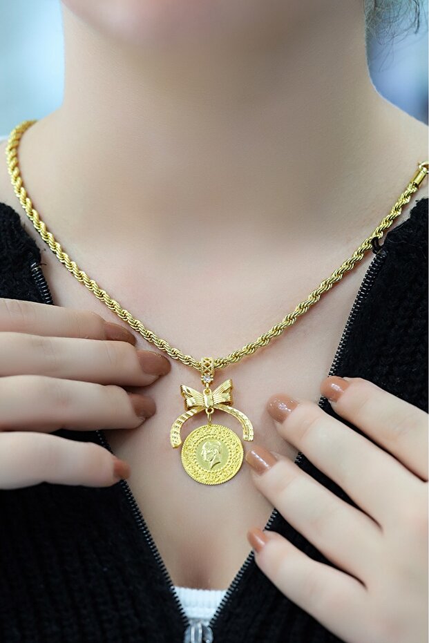aytekgold Çeyrek Altınlı Fiyonk Kolye