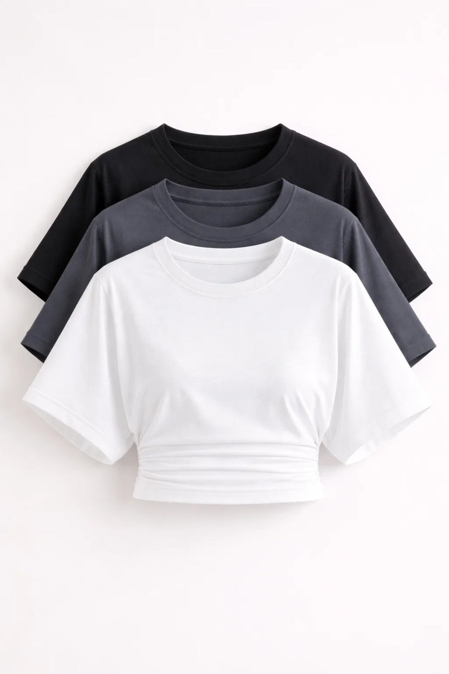 COMBİNE MİCHAİL Kadın Yarasa Kollu Basic Dar 3 Lü Crop Bluz - Bordo