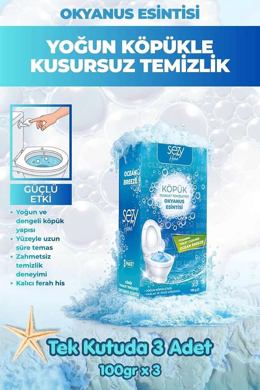 SEZY HOME Okyanus Esintisi Tuvalet Köpüğü | Yoğun Köpük Etkisi & Ferah Temizlik Deneyimi