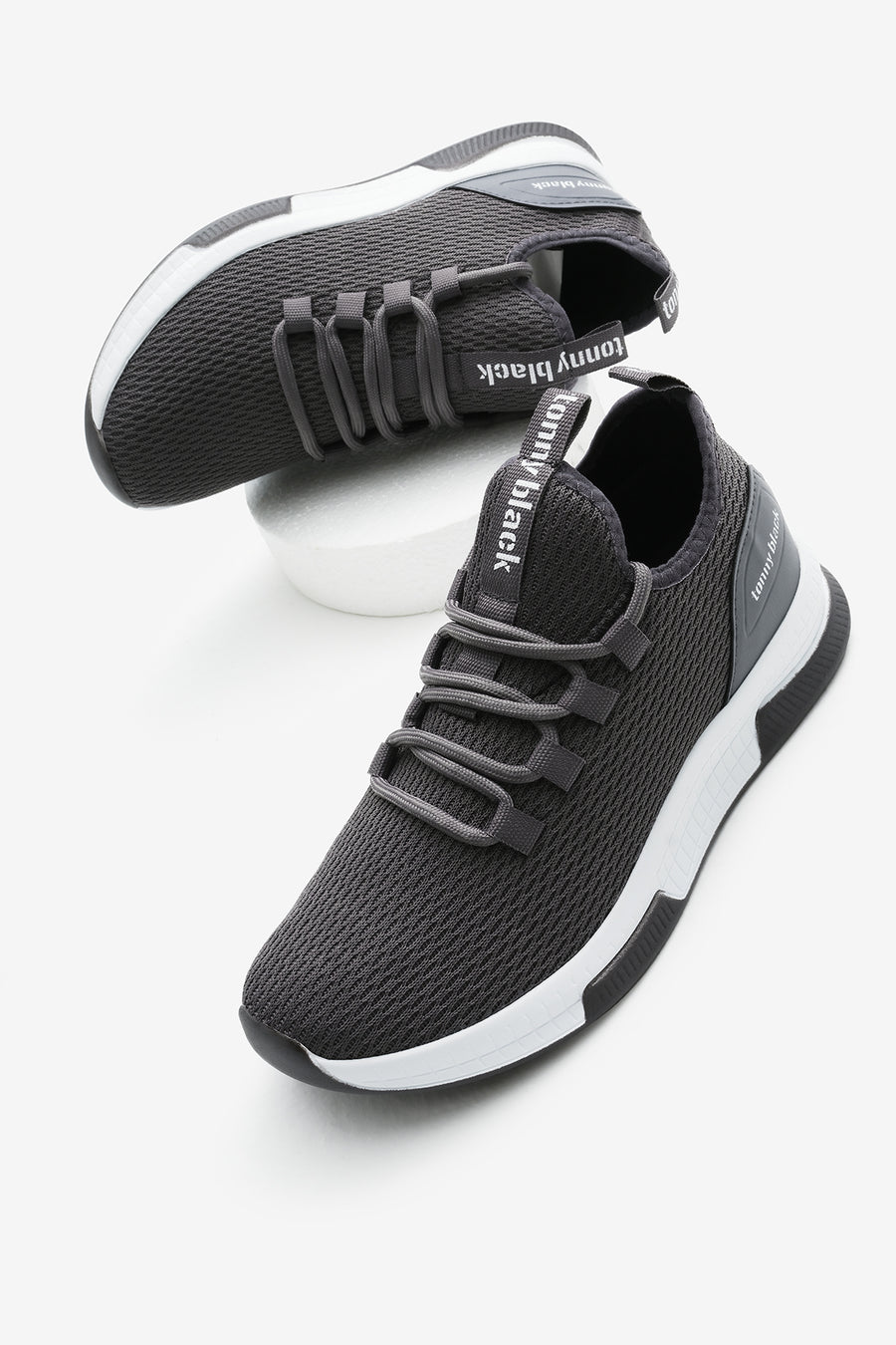Tonny Black Unisex Siyah Beyaz Nefes Alabilen Kumaş Poli Taban Bağcıklı Spor Ayakkabı - Siyah Beyaz