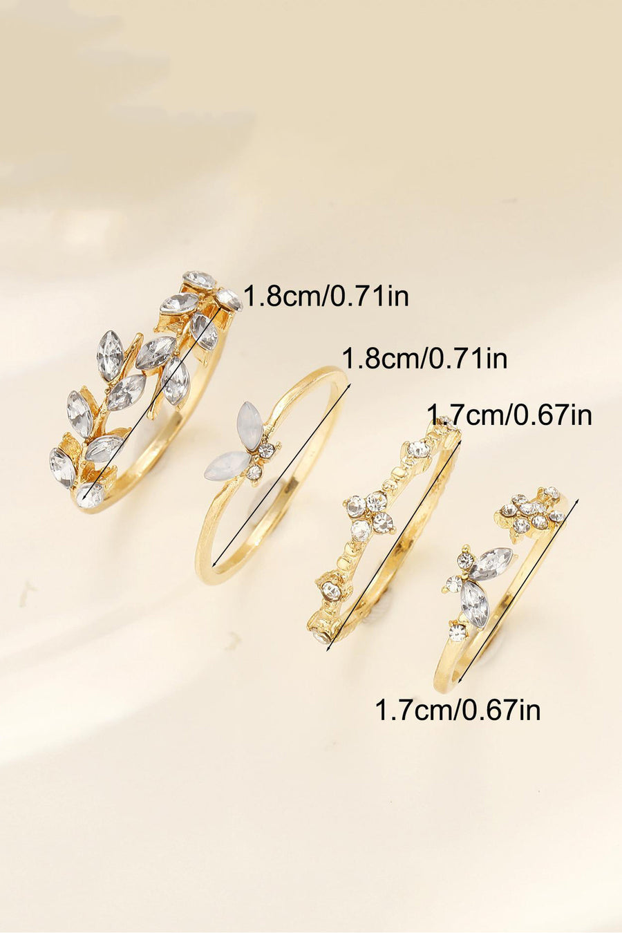 The Collection 4'lü Kombin Kelebek Çiçek Detaylı Eklem Gold Taşlı Yüzük Set - Fiyatı, Yorumları