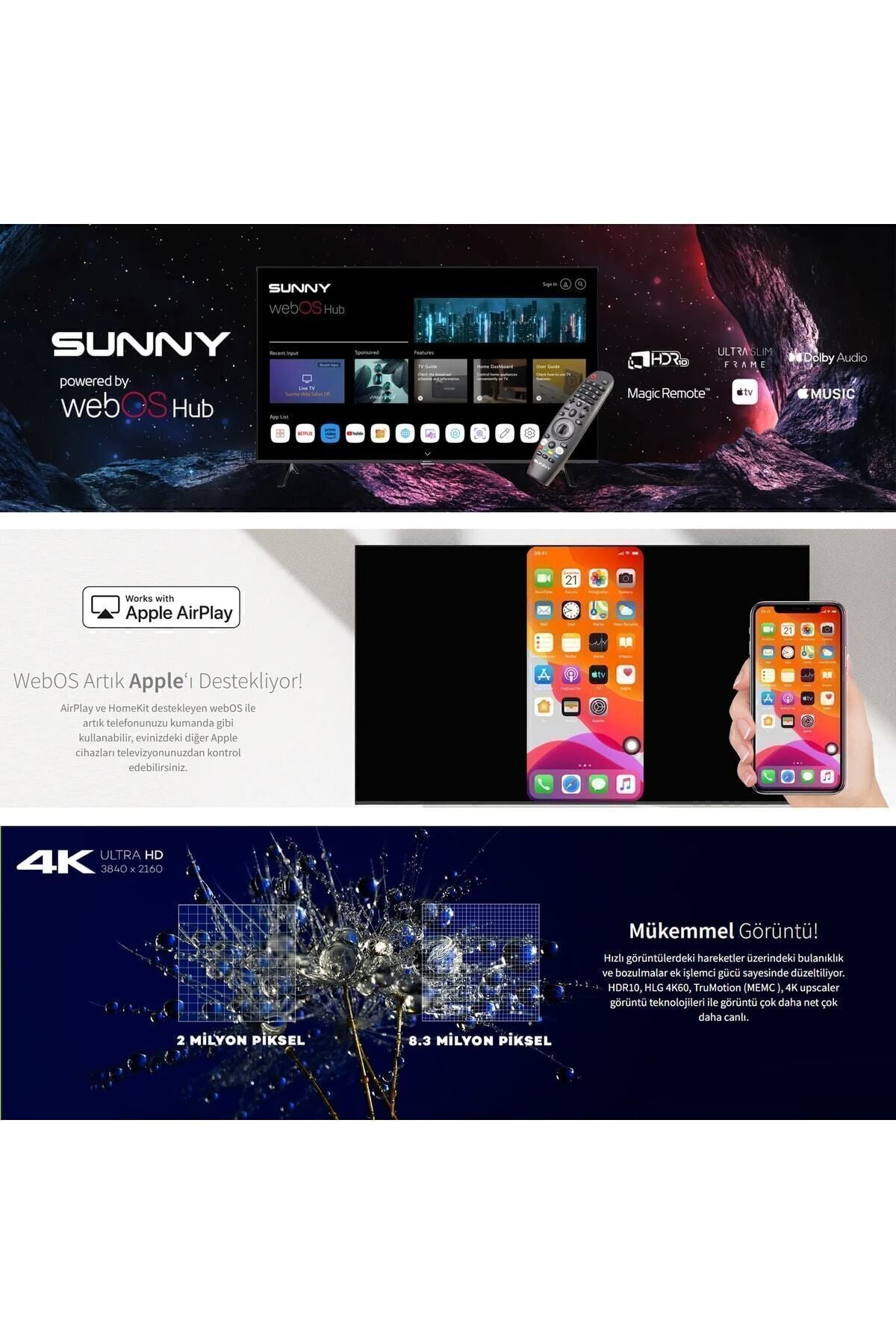 Sunny SNFMN'' Ekran Uydu Alıcılı K Ultra HD Smart WebOS LED TV - Görsel 4
