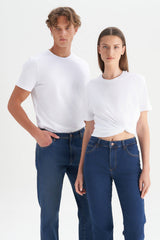 AC&Co / Altınyıldız Classics Erkek/unisex Beyaz %100 Pamuk Slim Fit Dar Kesim Bisiklet Yaka Basic Tişört - Siyah