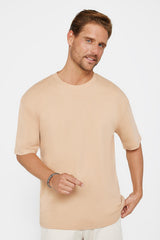 Tudors Unisex Oversize Geniş Kesim %100 Pamuk Yumuşak Dokulu Basic Bisiklet Yaka Beyaz Tişört - Gri