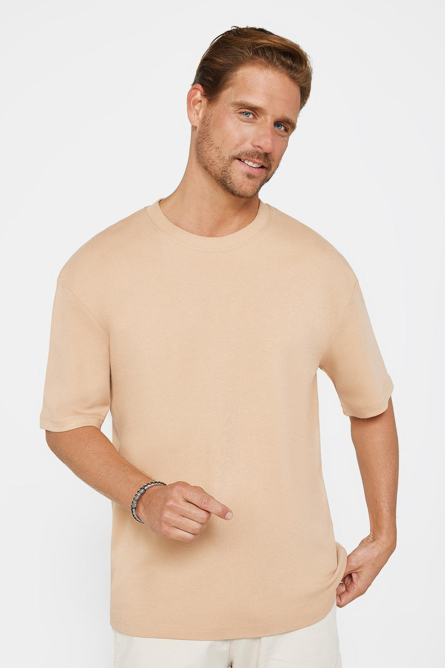 Tudors Unisex Oversize Geniş Kesim %100 Pamuk Yumuşak Dokulu Basic Bisiklet Yaka Beyaz Tişört - Gri