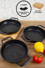 ESIVITALIA Döküm Granit 3'lü Sahan 18-20-22 Cm Siyah - Siyah