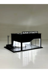Butik 1/64 Ölçekli Siyah Renk Ledli Showroom Tasarımlı Diorama Araç Sergileme Garajı 3D Baskı
