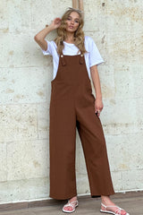 Trend Alaçatı Stili Haki Önü Cepli Askılı Gabardin Bahçıvan Tulum ALC-X12186 - Kahve
