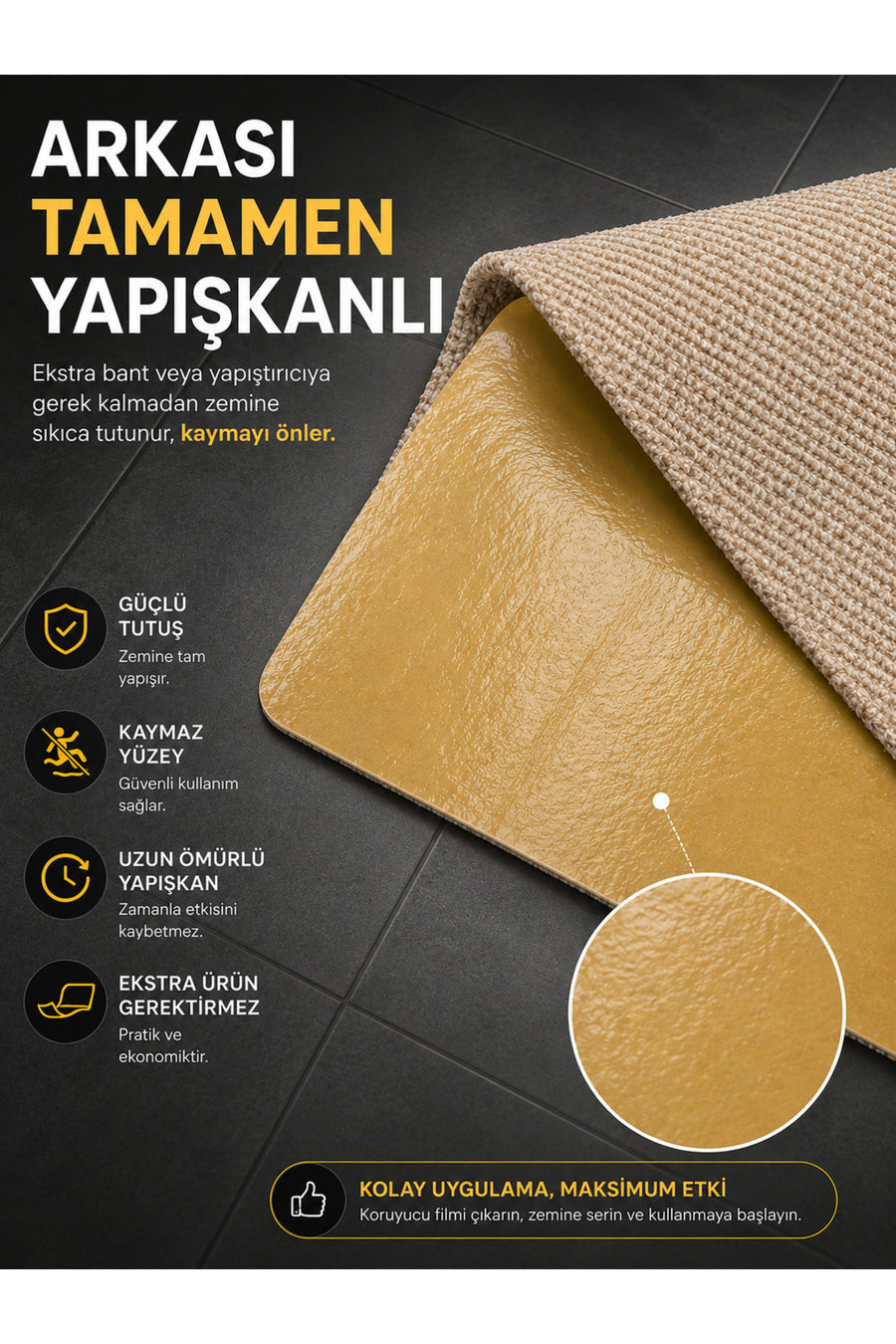 Arnee Altı Tam Yapışkanlı Kaydırmaz Basamak Halısı Pratik Kaymaz Dublex Ev Ahşap Merdiven Halısı Bej 20x75cm - Bej / Açık Kahve Rengi