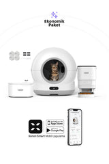Xenon Smart Akıllı Otomatik Kedi Tuvaleti, Mama Kabı ve Su Pınarı 4'lü Pet Ürünleri Seti