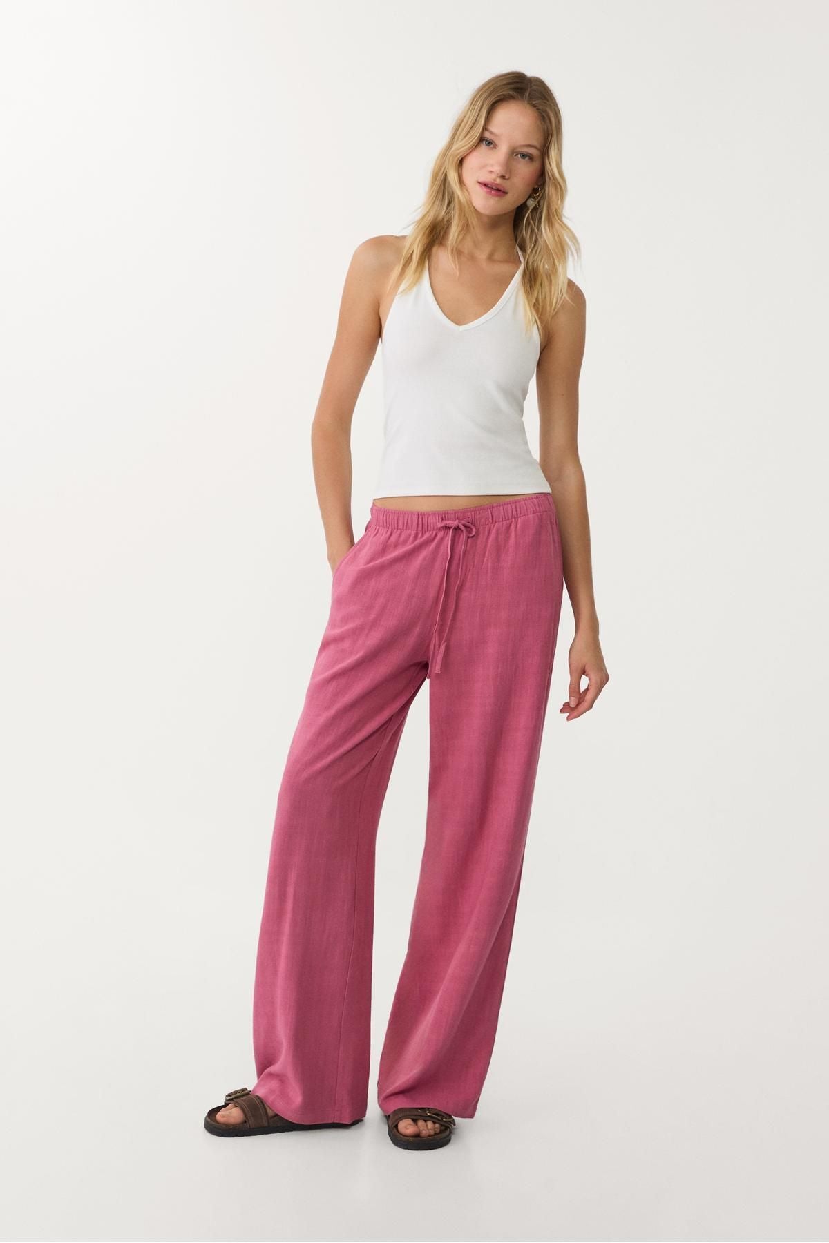 Stradivarius Keten Karışımlı Bol Kesim Pantolon