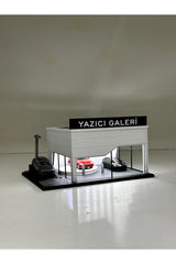 Butik 1/64 Ölçekli Beyaz Renk Ledli Showroom Tasarımlı Diorama Araç Sergileme Garajı 3D Baskı
