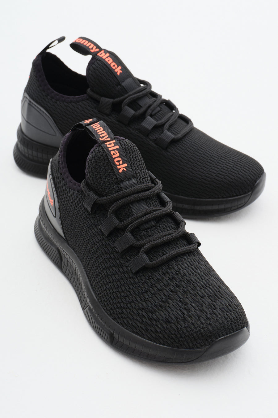Tonny Black Unisex Siyah Beyaz Nefes Alabilen Kumaş Poli Taban Bağcıklı Spor Ayakkabı - Siyah
