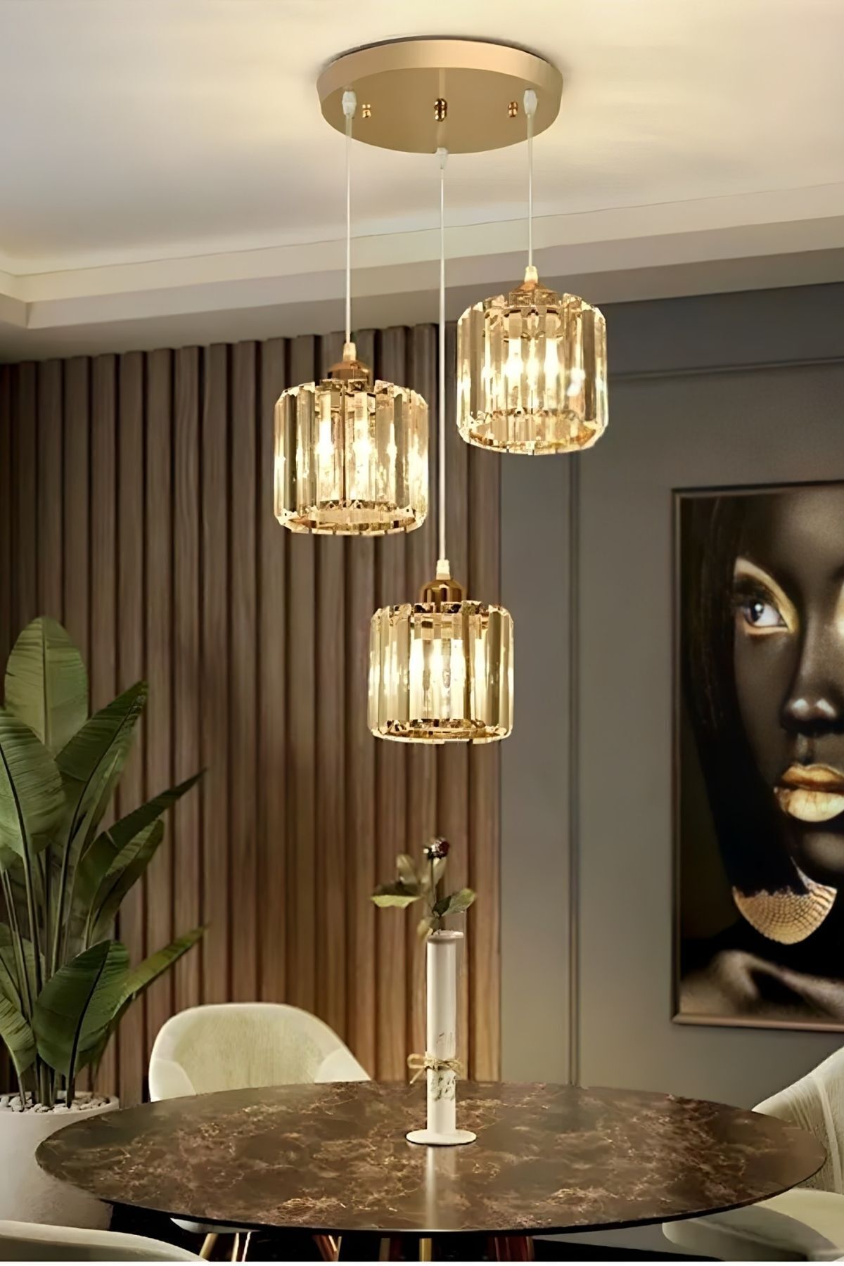 Luna Lighting Radiosa Gold Renkristal Taşlı Dekoratif Modern Salon Mutfak Hol Odantre Üçlü Sarkıt Avize