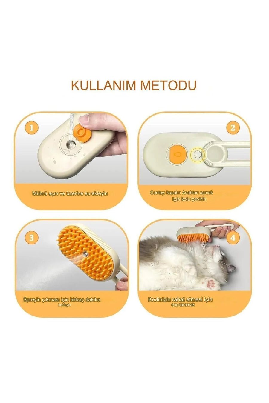 BEYZANA Saplı Buharlı Kedi Tarağı, Buharlı Kedi & Köpek Yıkama Fırçası Tarağı Yumuşak Silikonlu