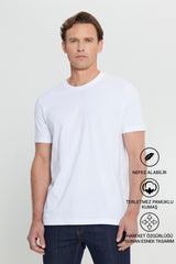 AC&Co / Altınyıldız Classics Erkek/unisex Beyaz %100 Pamuk Slim Fit Dar Kesim Bisiklet Yaka Basic Tişört - Lacivert