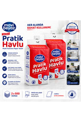 Mavi Beyaz Pratik Havlu 500 Yaprak - Yeni Nesil Çok Amaçlı El ve Yüz Havlusu (Asma Aparatı Hediyeli) - 2 Adet - Mavi